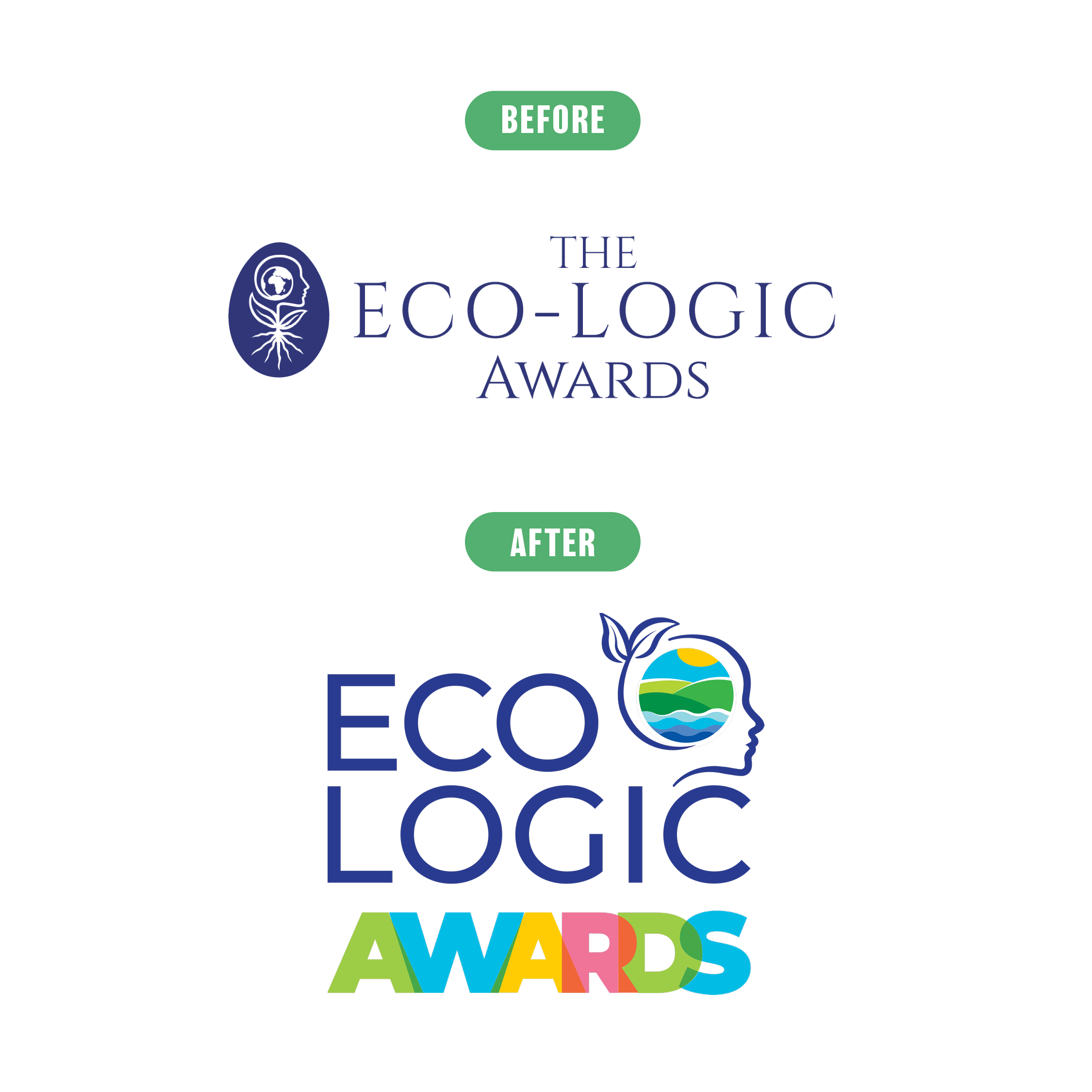 Eco-Logic Awards logo before and after